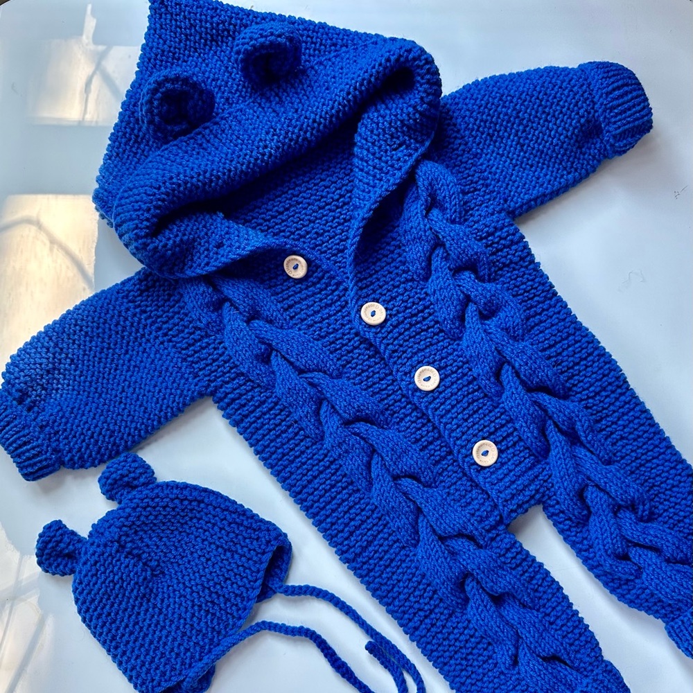 NEW Baby Romper Jumpsuit 0 3 6 months blue handmade Bodysuit Winter